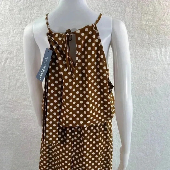 Anna Kaci California1XL Boho Midi Halter Dress Brown Asym polka dot Western NWT - Picture 6 of 16